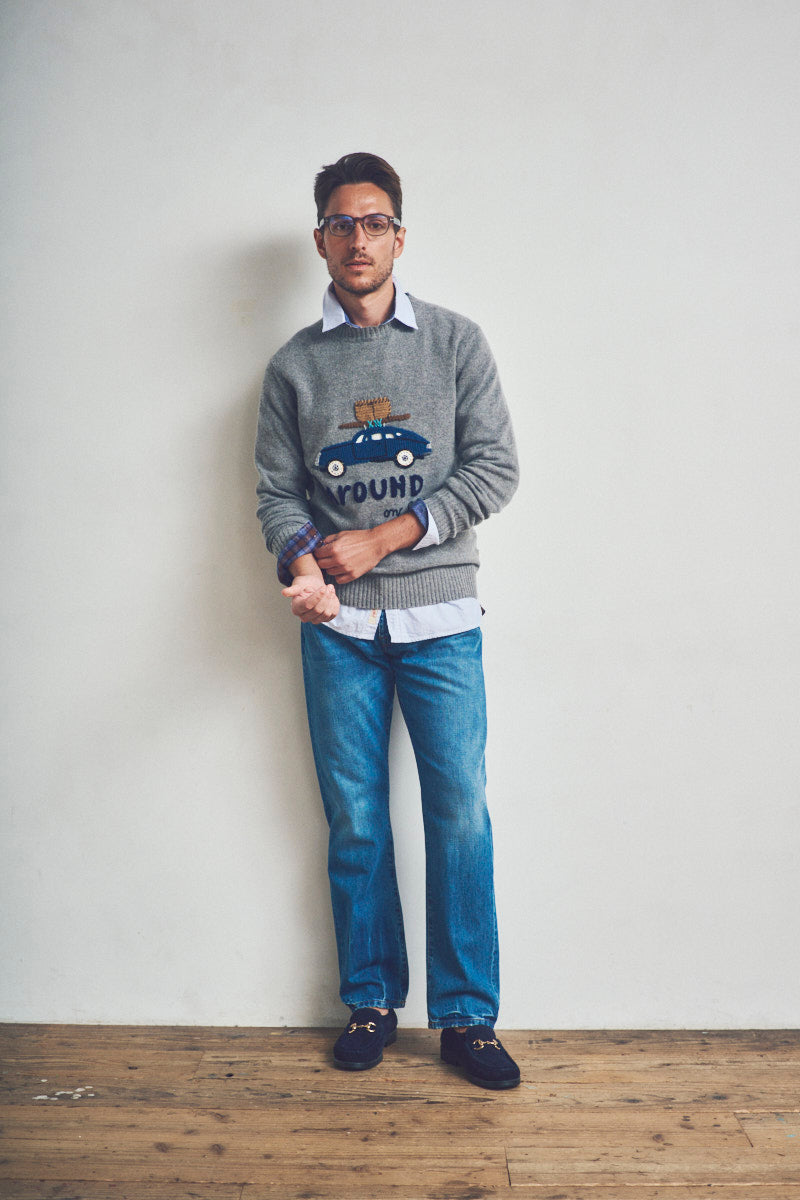 HALF100 コンビネーションポケットストライプシャツ / COL:CELESTE ブルー系