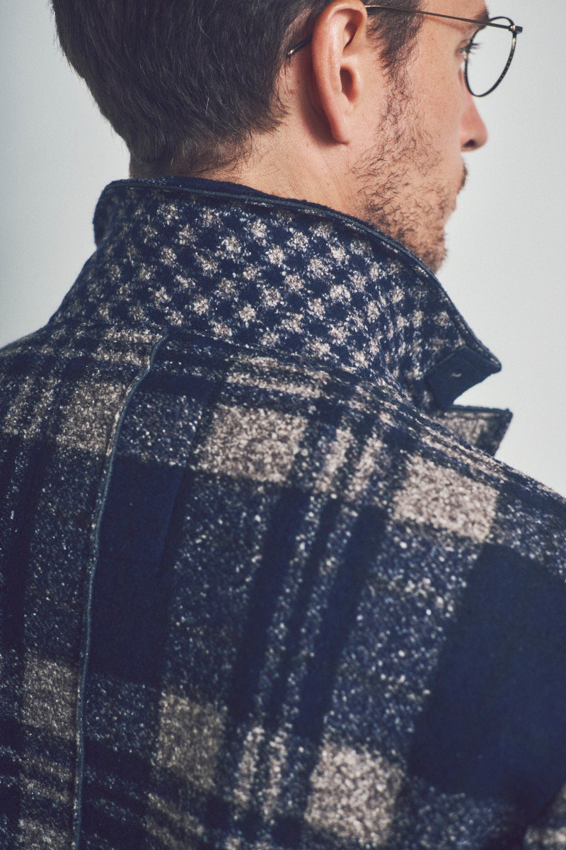 ANDY179 シルクブレンドチェックパターンチェスターコート / COL:VAR1 ネイビー系