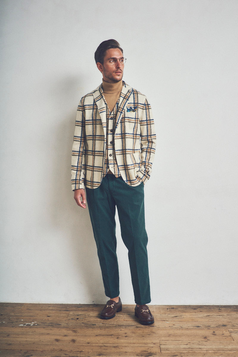 HARLOW202 ライトウール チェックパターンジャケット / Col:VAR1 ホワイト