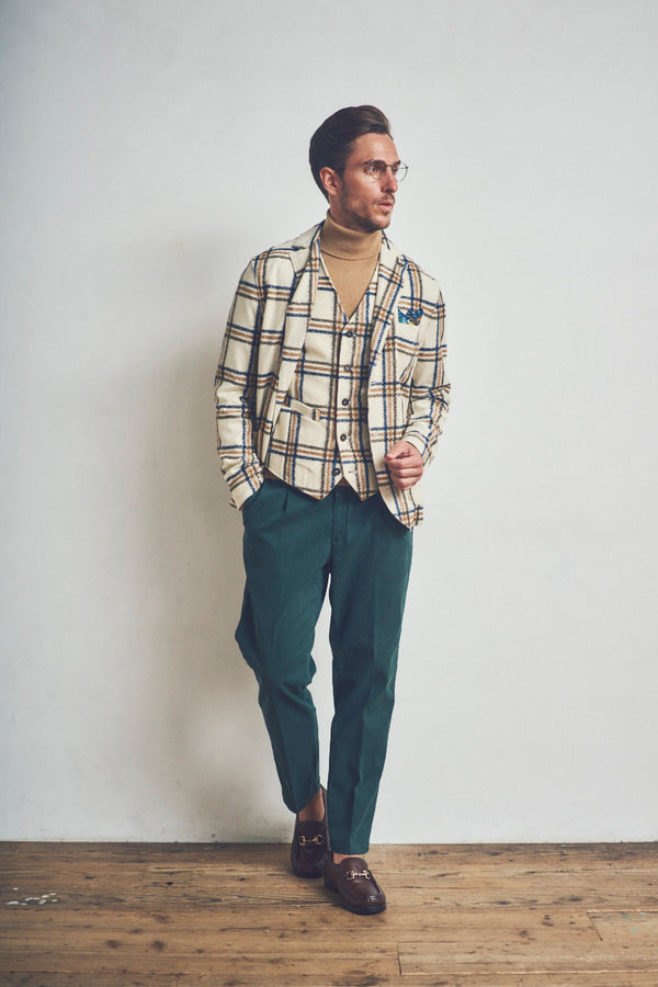 HARLOW202 ライトウール チェックパターンジャケット / Col:VAR1 ホワイト