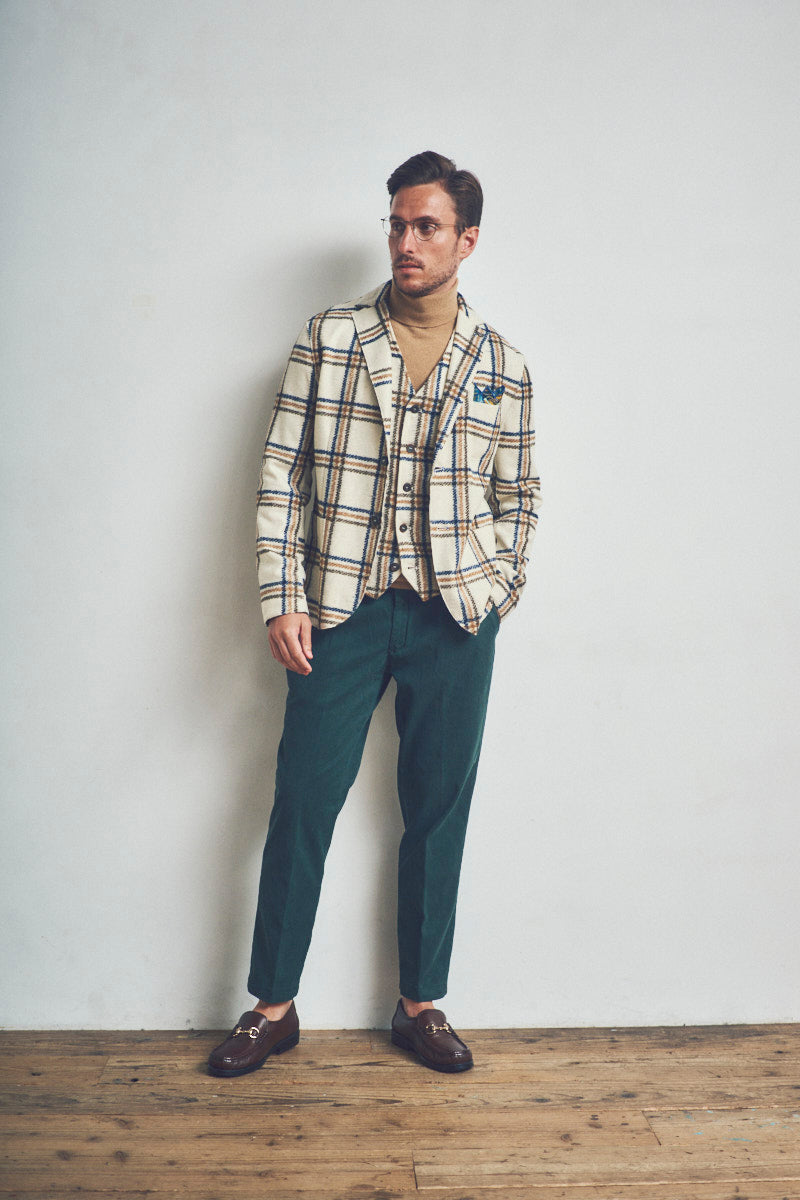 HARLOW202 ライトウール チェックパターンジャケット / Col:VAR1 ホワイト