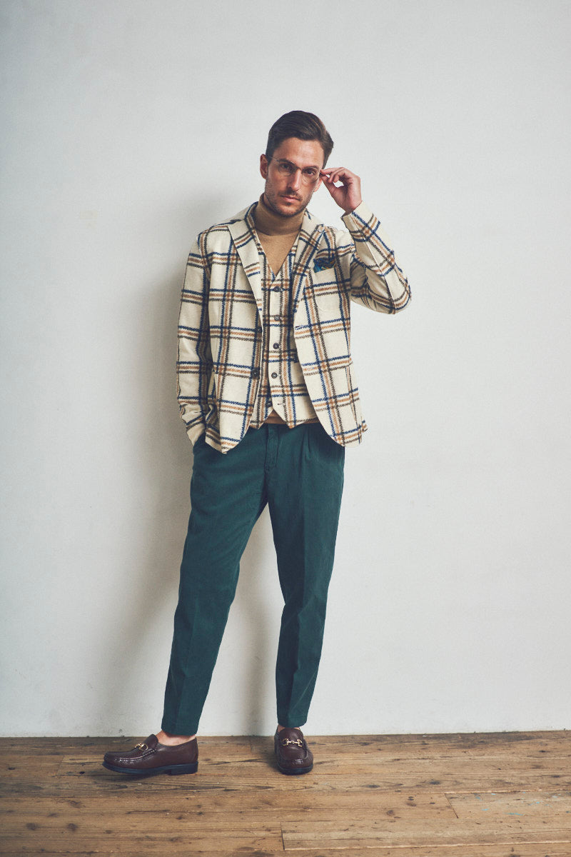 HARLOW202 ライトウール チェックパターンジャケット / Col:VAR1 ホワイト