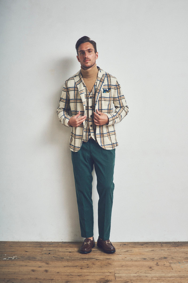 HARLOW202 ライトウール チェックパターンジャケット / Col:VAR1 ホワイト