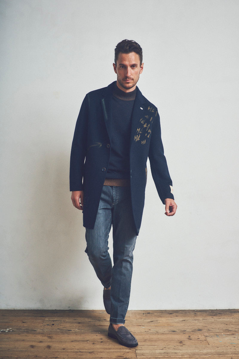 OPEN ハンドペイントデザインチェスターコート / COL:BEIGE ベージュ系