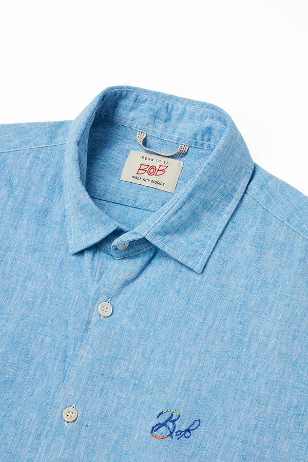 ワンポイントロゴハンドステッチシャツ / Col:AZZURO