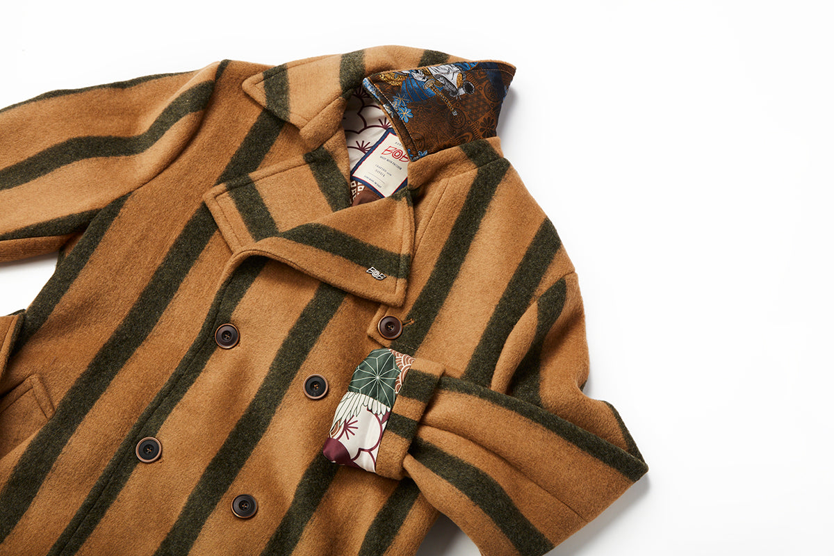 ストライプベルテッドコート / Col:VAR1 キャメル系