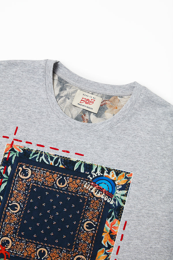 パッチワークTシャツ / Col:MELANGE 杢グレー