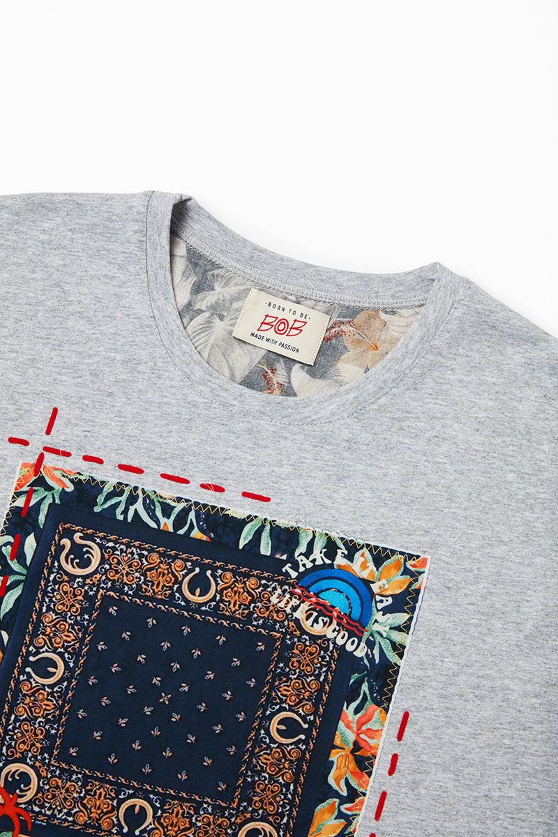 パッチワークTシャツ / Col:MELANGE 杢グレー