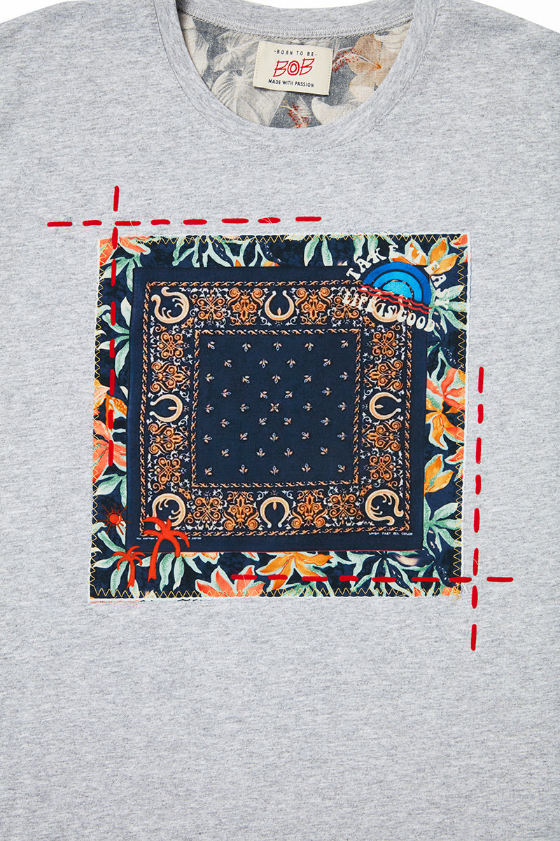 パッチワークTシャツ / Col:MELANGE 杢グレー