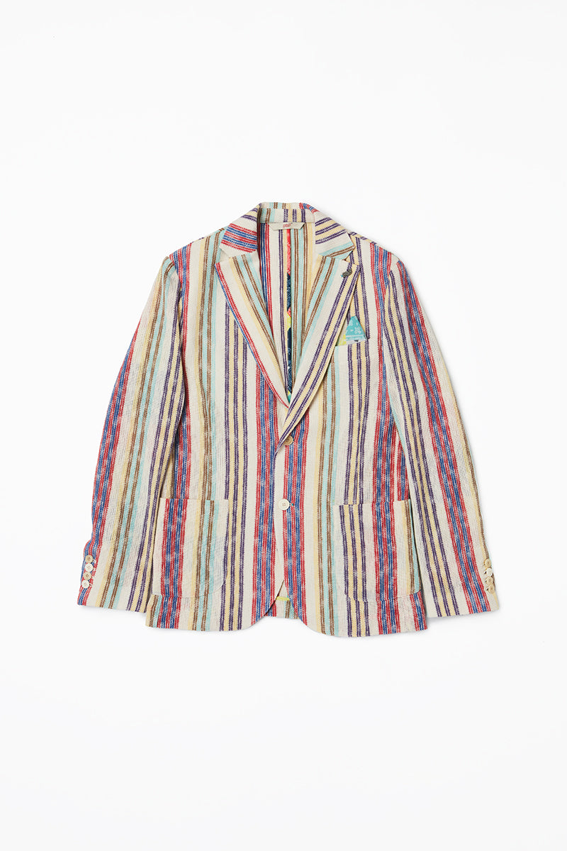 ランダムストライプカラミ織ジャケット / Col:VAR1 マルチ