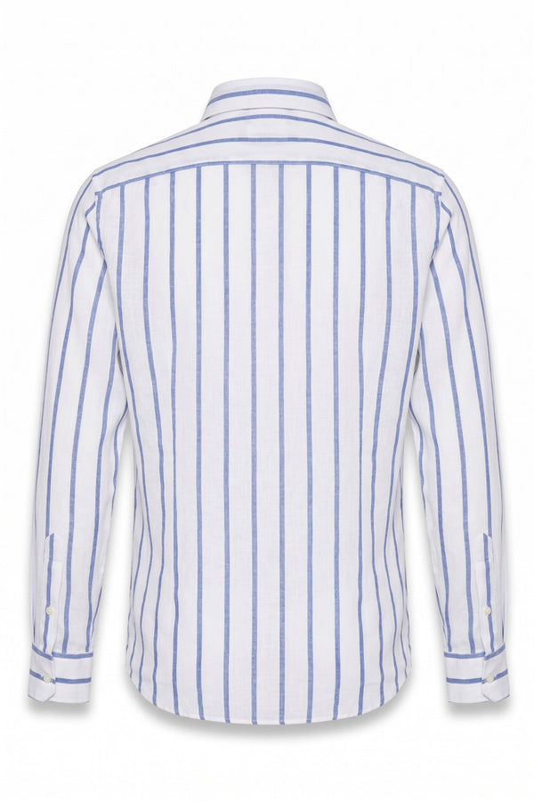 LOP516 ハンドペイントストライプリネンシャツ / INDACO インディゴブルーストライプ