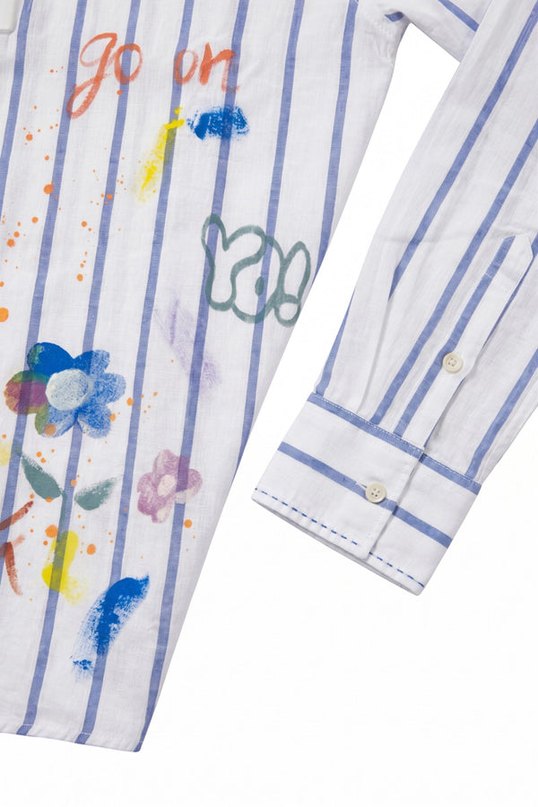 LOP516 ハンドペイントストライプリネンシャツ / INDACO インディゴブルーストライプ