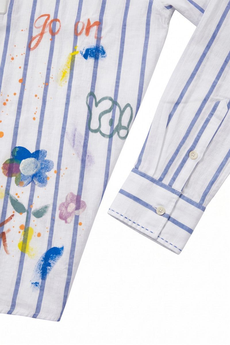 LOP516 ハンドペイントストライプリネンシャツ / INDACO インディゴブルーストライプ