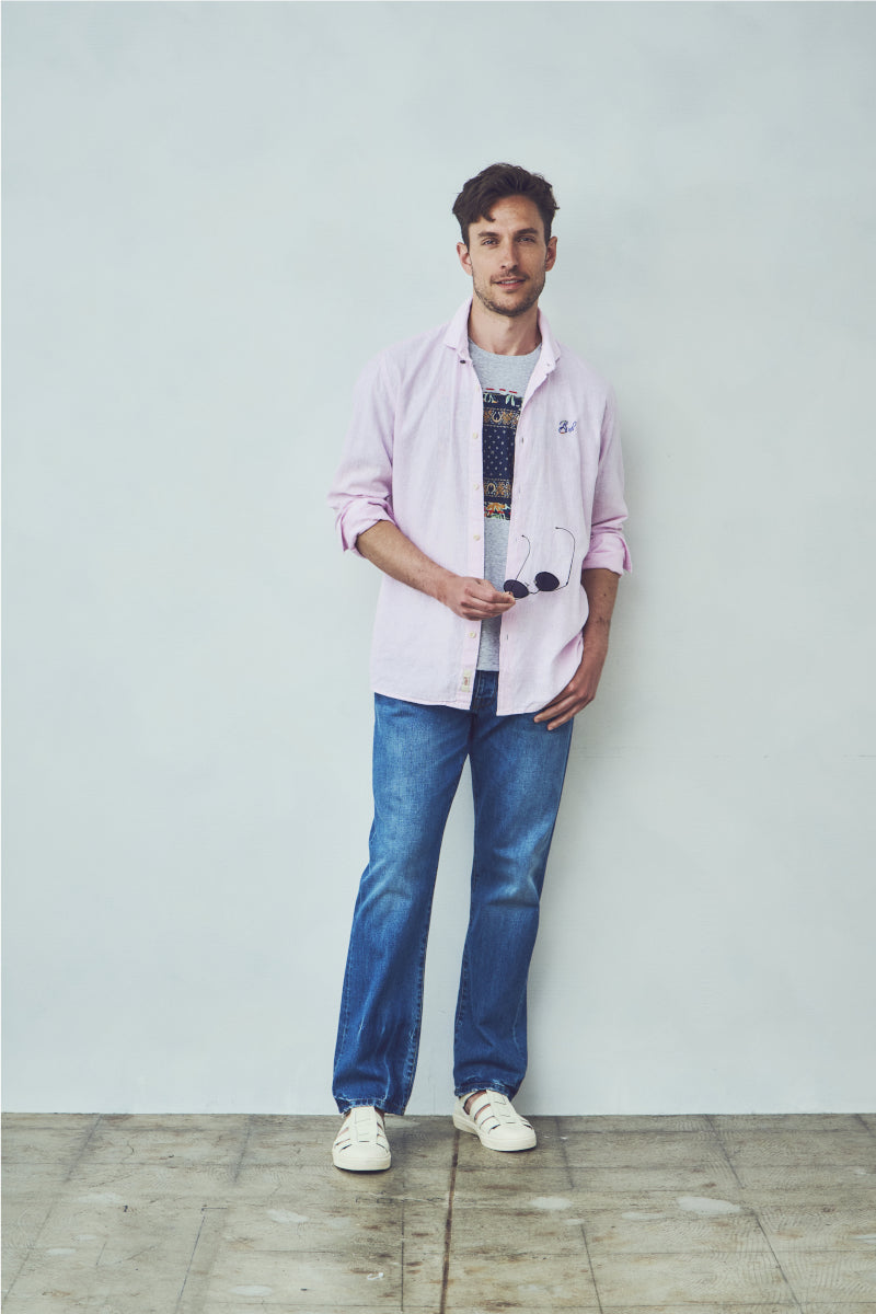 ワンポイントロゴハンドステッチシャツ / Col:BLU