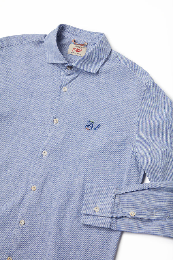 ワンポイントロゴハンドステッチシャツ / Col:BLU