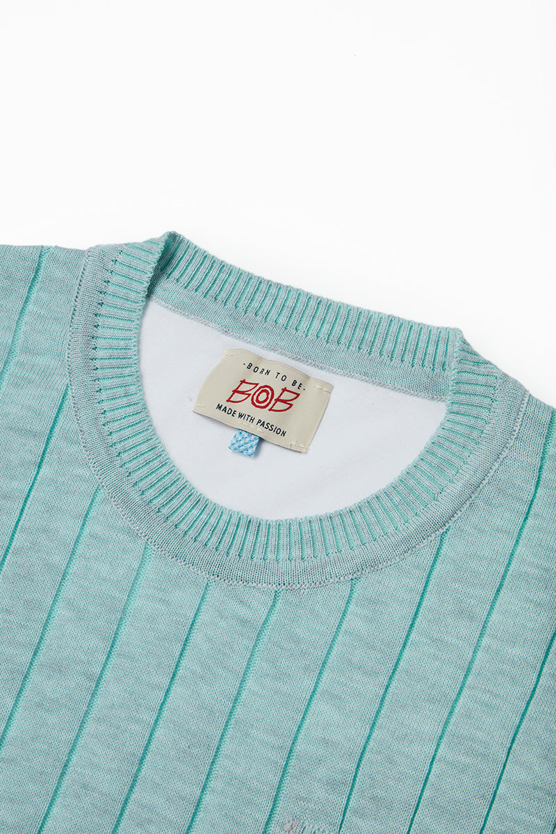 【25SS新作】Knit & Jersey T-Shirt / Col:GRIMEL,ACQUA グレー/アクアブルー
