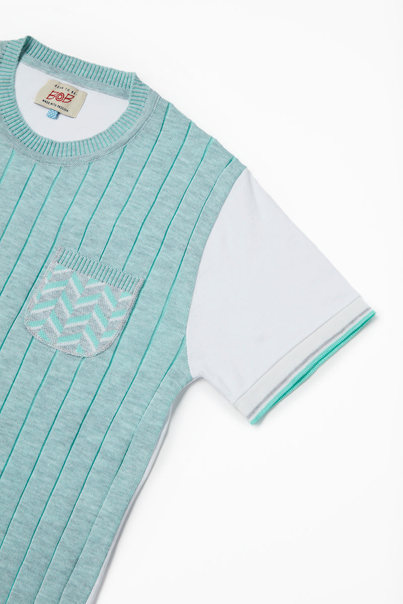 【25SS新作】Knit & Jersey T-Shirt / Col:GRIMEL,ACQUA グレー/アクアブルー