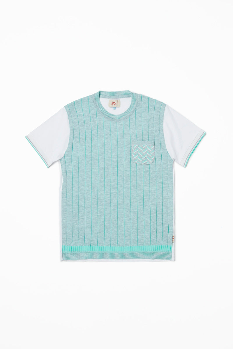 【25SS新作】Knit & Jersey T-Shirt / Col:GRIMEL,ACQUA グレー/アクアブルー