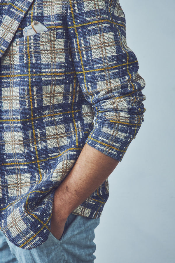 チェックパターンプリントイージージャケット / Col:VAR1 ブルーチェック