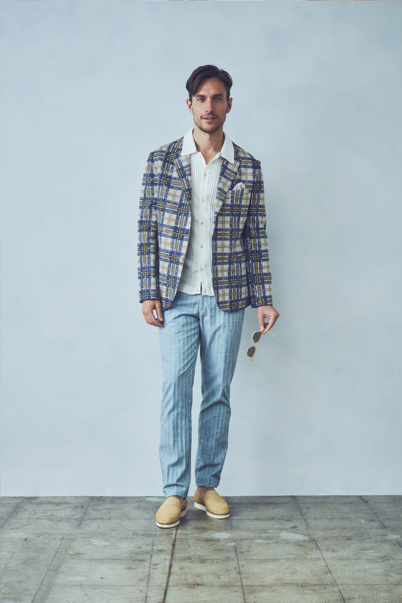 チェックパターンプリントイージージャケット / Col:VAR1 ブルーチェック