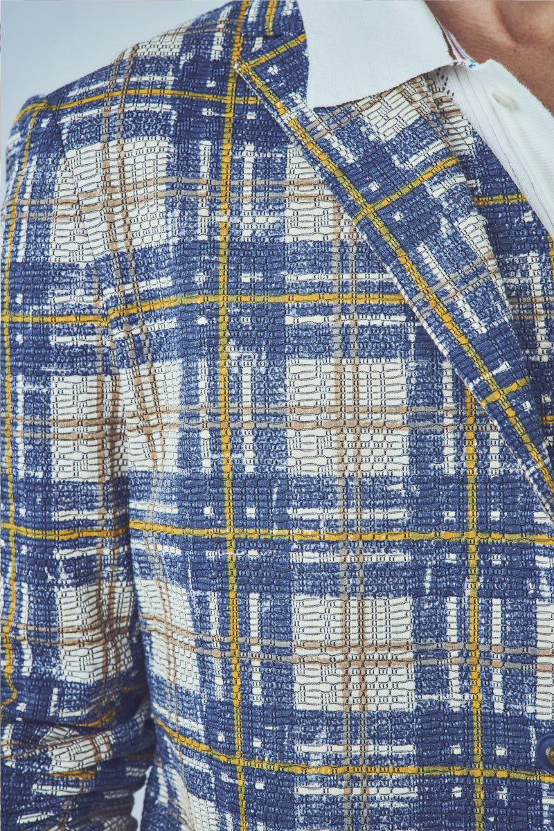 チェックパターンプリントイージージャケット / Col:VAR1 ブルーチェック