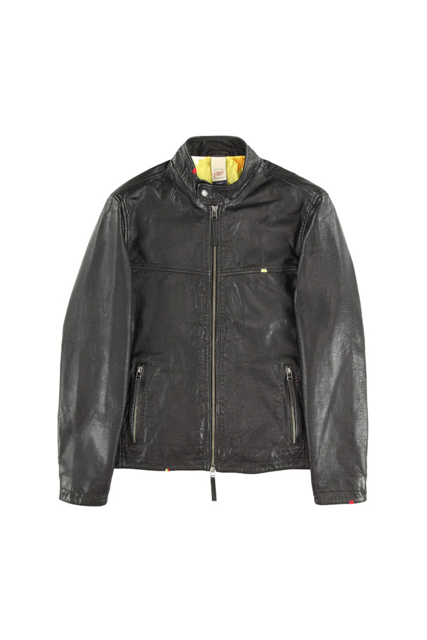 ハンドステッチシングルライダースレザージャケット / Col:BLACK ステッチカラーYELLOW