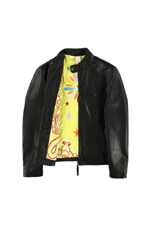 ハンドステッチシングルライダースレザージャケット / Col:BLACK ステッチカラーYELLOW