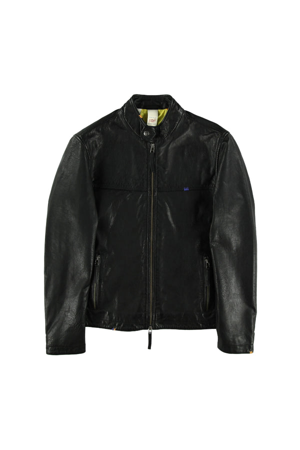 ハンドステッチシングルライダースレザージャケット / Col:BLACK ステッチカラーYELLOW