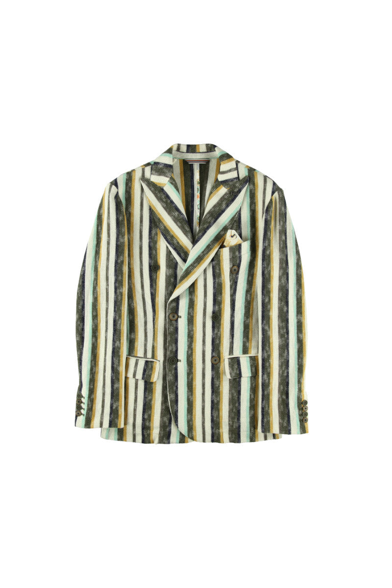 カラミ織ストライプダブルブレストジャケット / Col:VAR1 グリーンライン