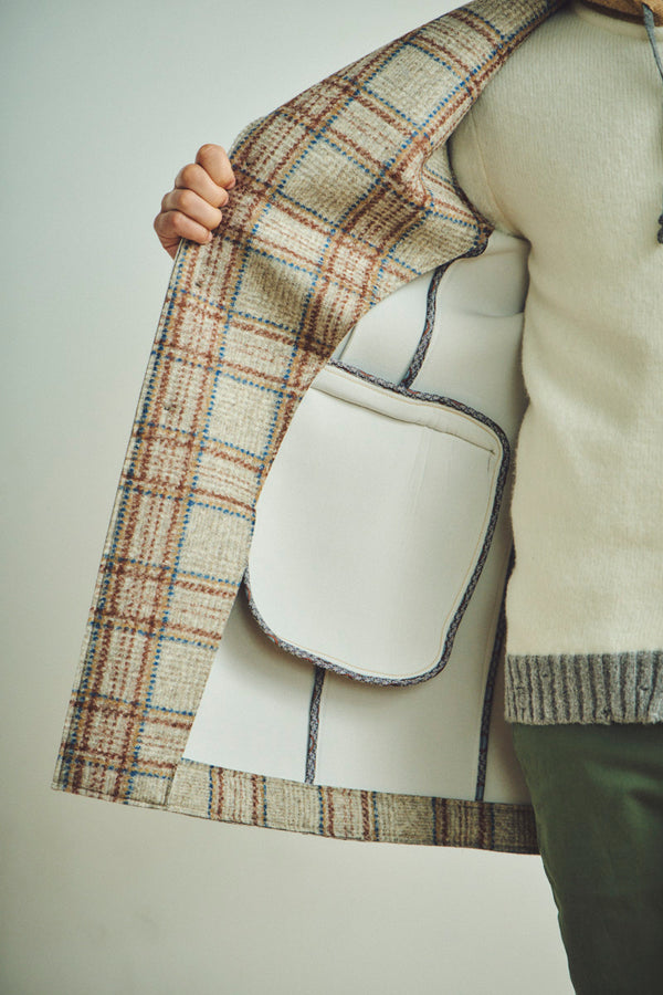 レトロチェックボンディングチェスターコート / Col:VAR1 ベージュ系