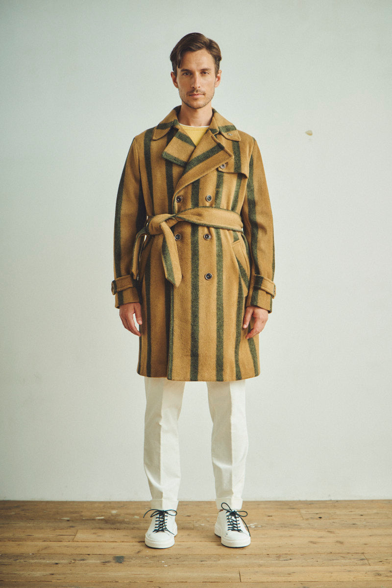 ストライプベルテッドコート / Col:VAR1 キャメル系