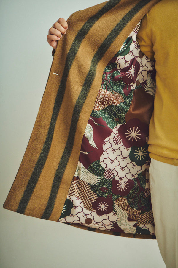 ストライプベルテッドコート / Col:VAR1 キャメル系