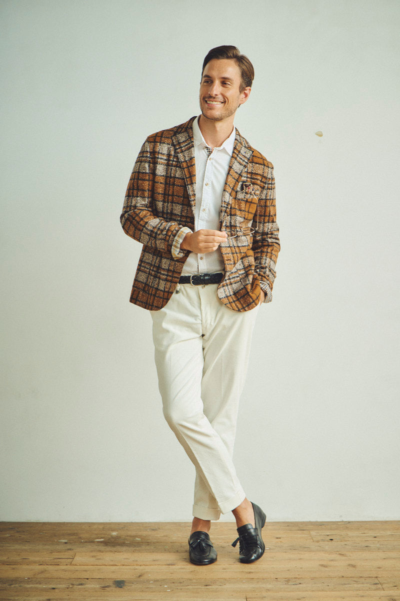 タータンチェックウールジャケット / VAR1 ブラウン