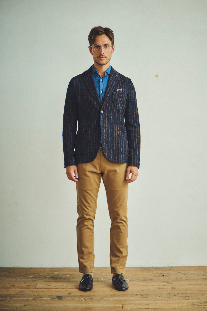 ピンストライプテクスチャードジャケット / Col:VAR1 ネイビー系