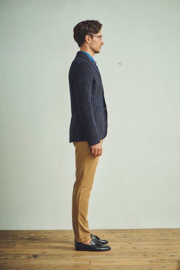 ピンストライプテクスチャードジャケット / Col:VAR1 ネイビー系