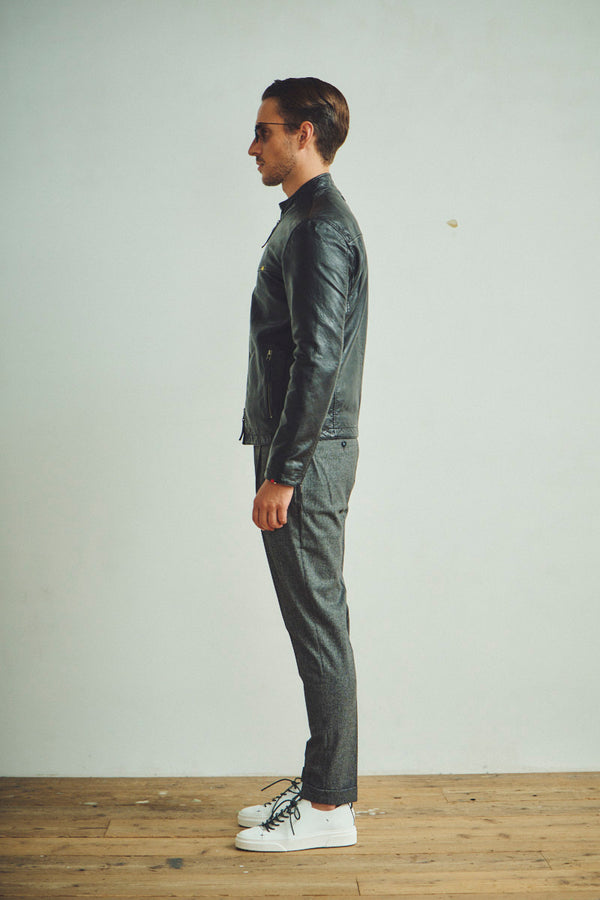 ハンドステッチシングルライダースレザージャケット / Col:BLACK ステッチカラーYELLOW