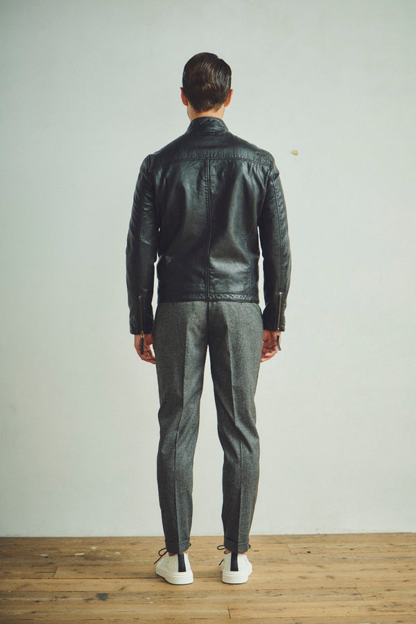 ハンドステッチシングルライダースレザージャケット / Col:BLACK ステッチカラーYELLOW