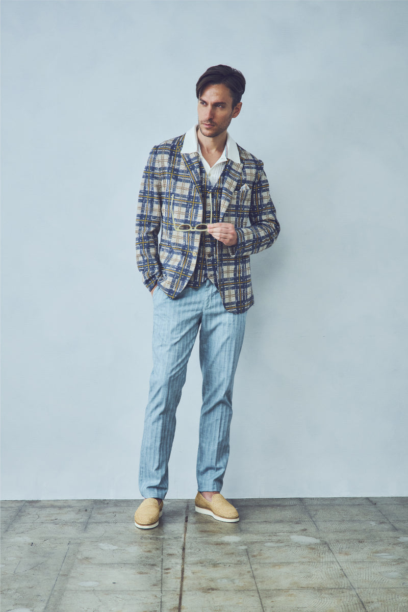 チェックパターンプリントイージージャケット / Col:VAR1 ブルーチェック