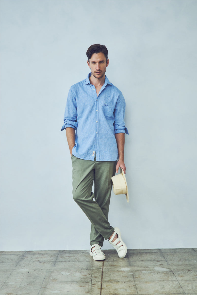 ワンポイントロゴハンドステッチシャツ / Col:AZZURO