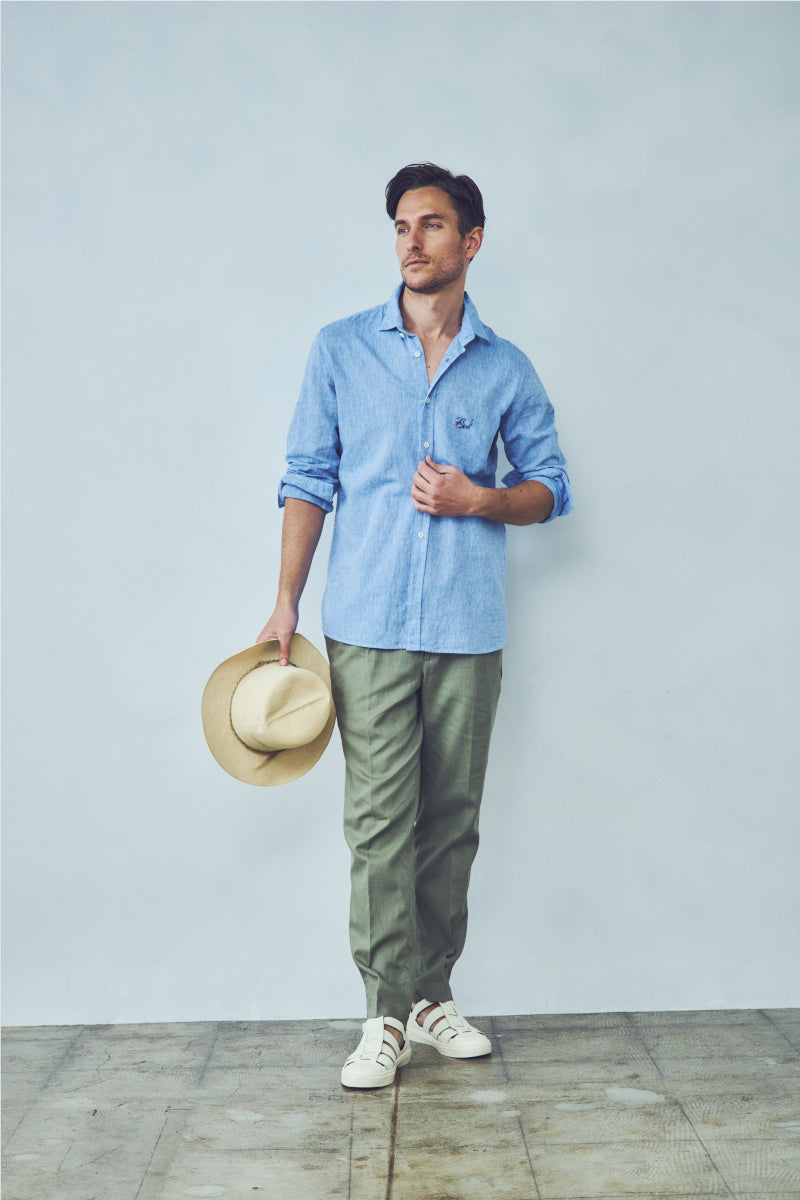 ワンポイントロゴハンドステッチシャツ / Col:AZZURO