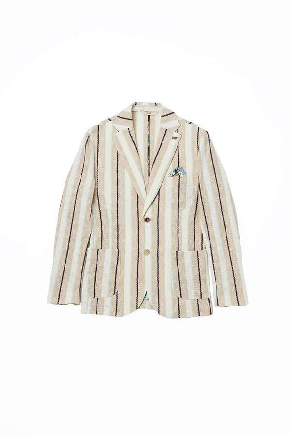 ストライプパターンラッセルニットジャケット / Col:VAR1 サンドベージュ系