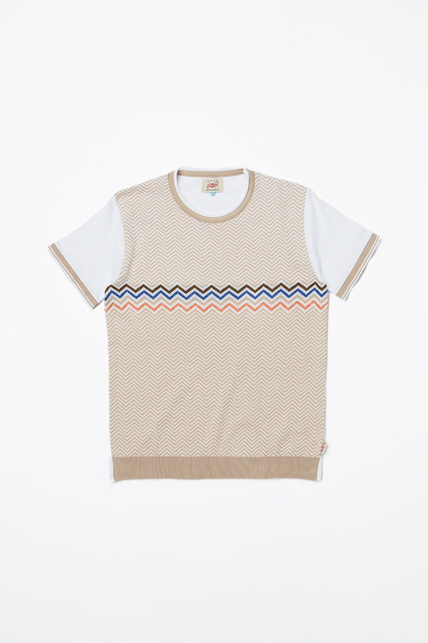 ウェーブデザインフロントニットTシャツ / Col:VAR1 ベージュ系