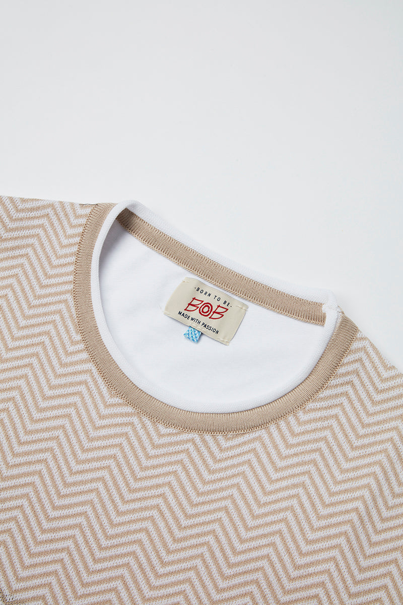 ウェーブデザインフロントニットTシャツ / Col:VAR1 ベージュ系