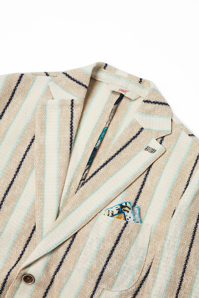 ストライプパターンラッセルニットジャケット / Col:VAR1 サンドベージュ系