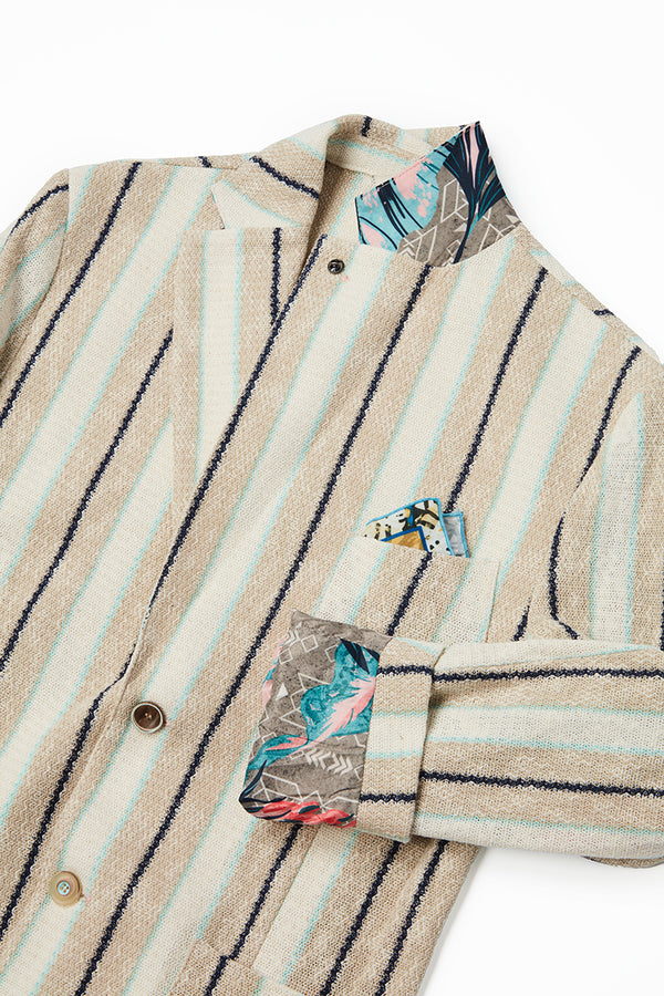 ストライプパターンラッセルニットジャケット / Col:VAR1 サンドベージュ系