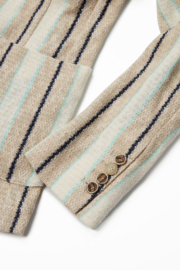 ストライプパターンラッセルニットジャケット / Col:VAR1 サンドベージュ系