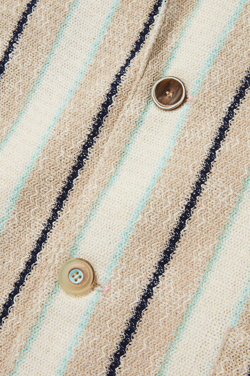 ストライプパターンラッセルニットジャケット / Col:VAR1 サンドベージュ系