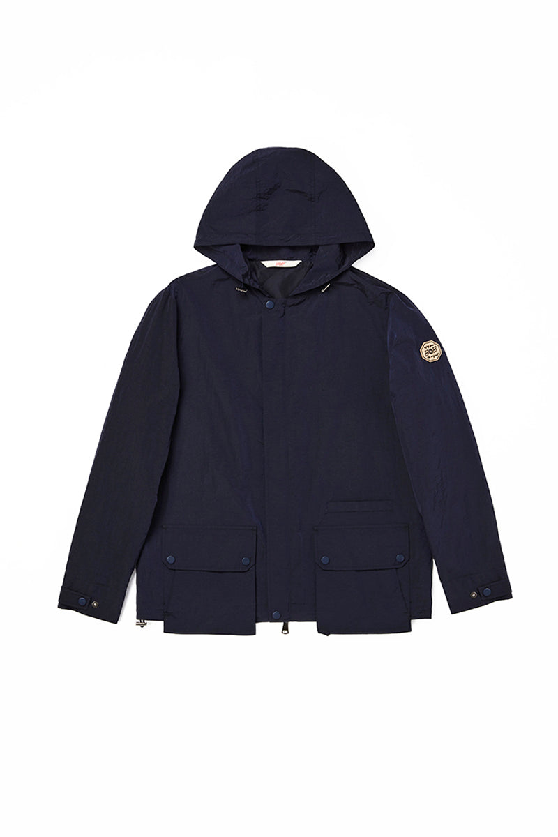 テクニカルファブリックフードブルゾン / Col:BLU ネイビー