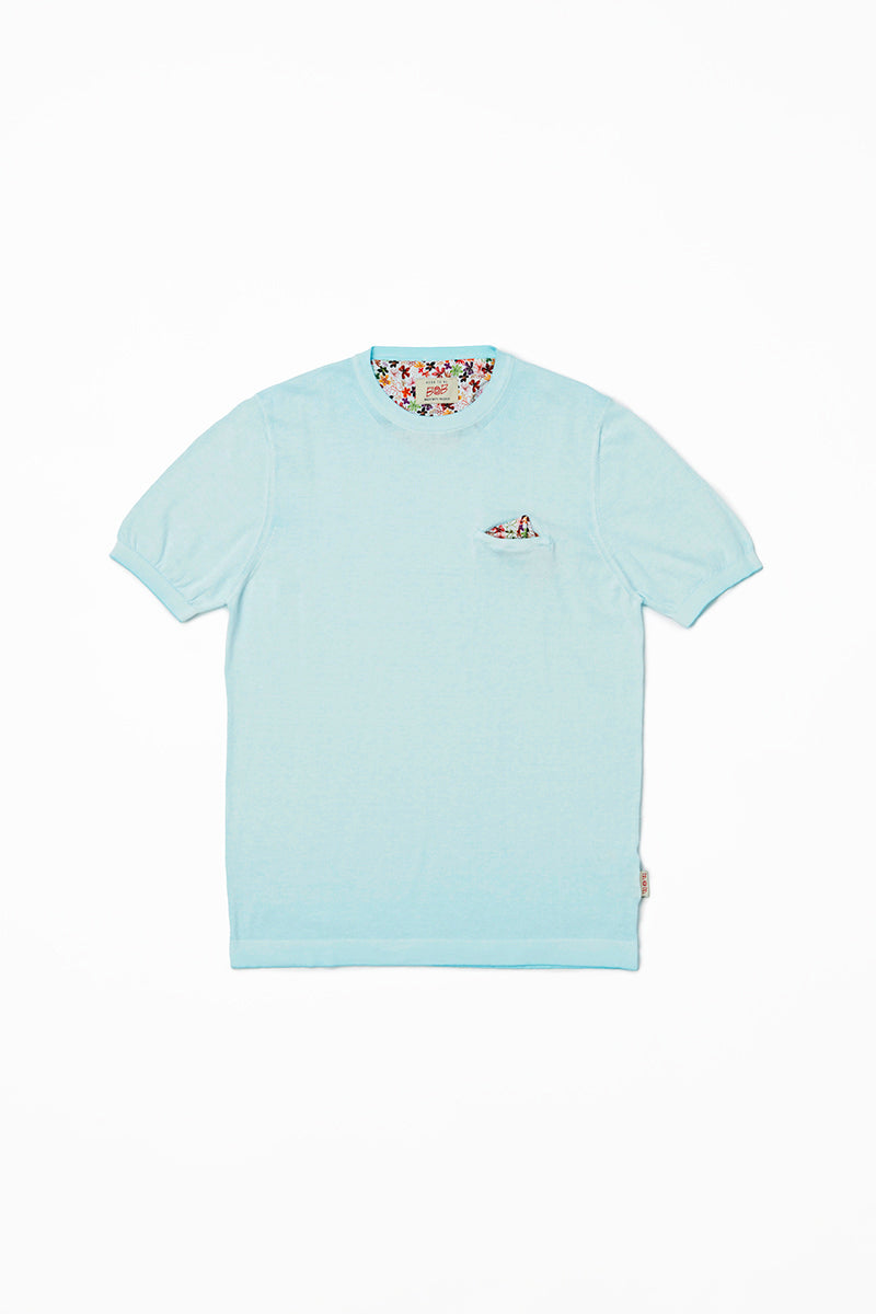 ガーメントダイニットTシャツ / Col:CIELO スカイブルー