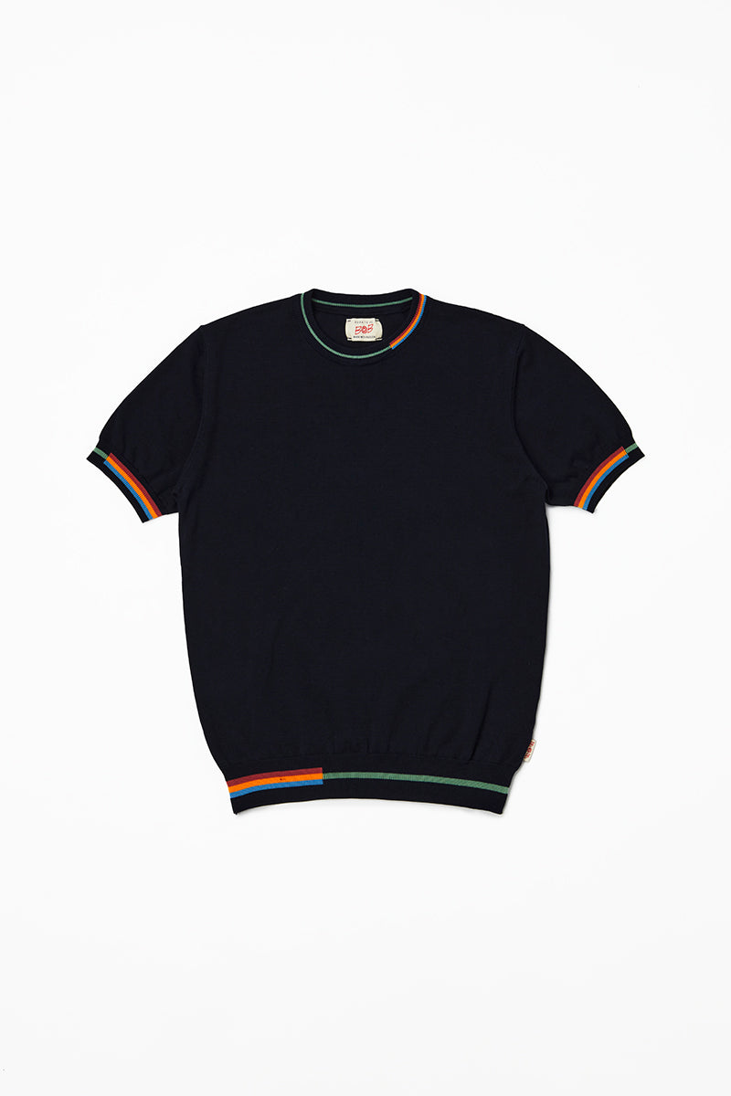 カラーブロックニットTシャツ / Col:BLU ネイビー